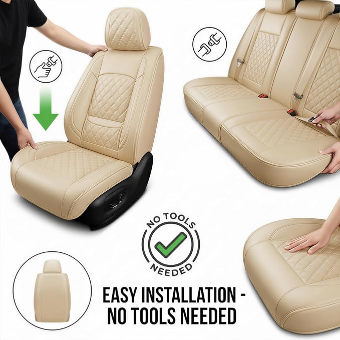 Fit RDX Car Seat Covers for Acura RDX 2010-2025 2026 - Premium Leather, Waterproof, All-Weather, Airbag Compatible, Anti-Slip, Breathable, Easy Install, Seat Protectors, Full Set, Beige