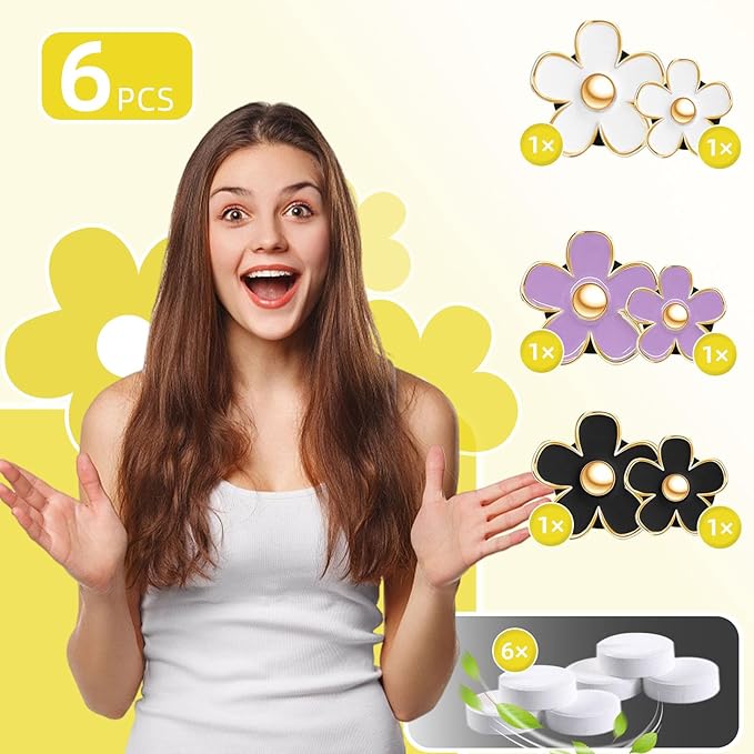 NBTEPEM 6 PCS Daisy Flower Air Vent Clip Car Decoration Accessories Air Conditioning Outlet Clip Car Air Freshener Clip Charm Car Interior Decor(3 cm, 3.3 cm, White, Black, Purple)