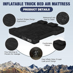 Truck Bed Air Mattress, Full Size Truck Beds, Inflatable Air Mattress Bed with Air Pump 2 Pillows, Carry Bag, Pickup Bed Air Mattress for Chevrolet Silverado, Dodge Ram, Ford, Black