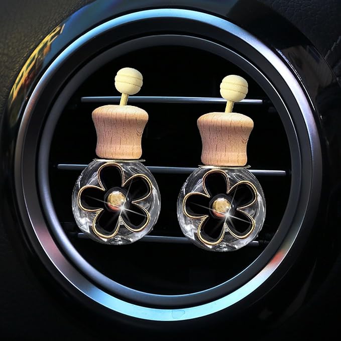 Daisy Bottle Car Air Freshener Clips, 2 Pcs Cute Daisy Car Air Vent Clip, Coquette Auto Air Conditioning Outlet Diffuser Perfume Clips, Interior Decoration (Black, one size)