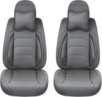 Grey Car Seat Covers Front Pair, Breathable Leather Automotive Front Seat Covers & Headrest for Reduce The Driving Fatigue, Compatible with Most Cars Sedans SUV Pickup Trucks