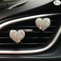 2 Pieces Bling Heart Air Vent Clips Rhinestone Car Air Freshener Clip Crystal Car Air Outlet Decorations Charm Car Inter Decor Accessories for Girls Women