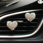 2 Pieces Bling Heart Air Vent Clips Rhinestone Car Air Freshener Clip Crystal Car Air Outlet Decorations Charm Car Inter Decor Accessories for Girls Women