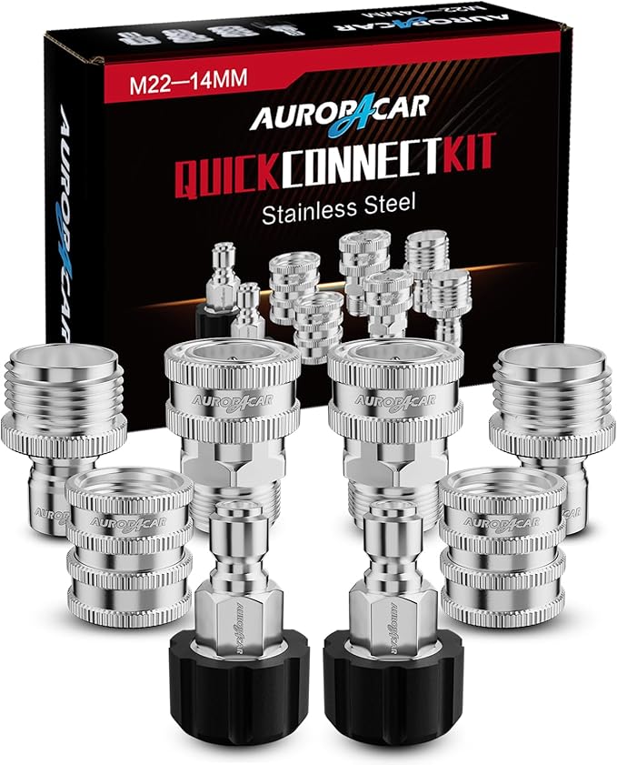 Pressure Washer Quick Connect Kit, Stainless Steel Pressure Washer Adapter Set, M22-14mm Swivel to 3/8" Quick Connect Fittings, 3/4 Inch Hose Fittings, 8 Pack
