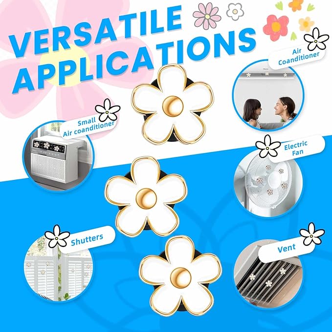 Daisy Car Decoration Flower Air Vent Clip Air Conditioning Outlet Clip Car Air Freshener Clip Car Interior Decor Charm Colorful Car Accessories for Women Interior Cute Set (8PCS-White&White)