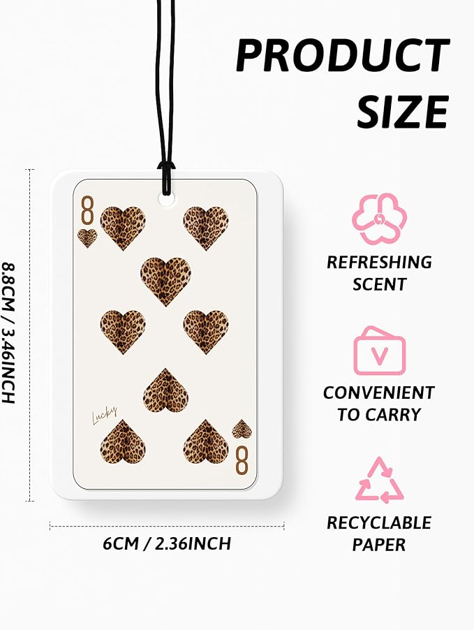 Trendy Retro Cheetah Print Car Air Freshener 4 Pcs, Leopard Print Lucky 8 Ball Dice Hanging Air Freshener for Home Bar Cars Closet Drawer Books, Girly Car Accessories Mirror Decor for Women