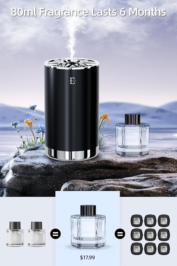 Smart Car Air Fresheners,car Cologne diffusers, 7 Colors Breathing Light,80ml Fragrance Lasts 6 Months,Portable USB Aromatherapy Diffuser for Car Accessories for Woman&Men
