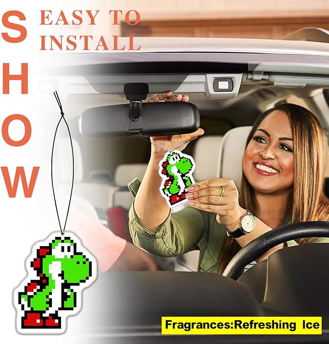 Pounchi Pixel Cartoon Car Air Freshener Cards (8 Pack Refreshing Ice Scent) Video Game Accessories for Car Interior Hanging Gift Rearview Pendant Supplies
