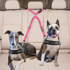 Lukovee Double Dog Seat Belt, New Dual Pet Car Headrest Restraint Safety Seatbelt No Tangle Dog Leash Duty Adjust Elastic Bungee Puppy Lead Splitter Connect Harness in Vehicle Travel for 2 Dogs (FL)