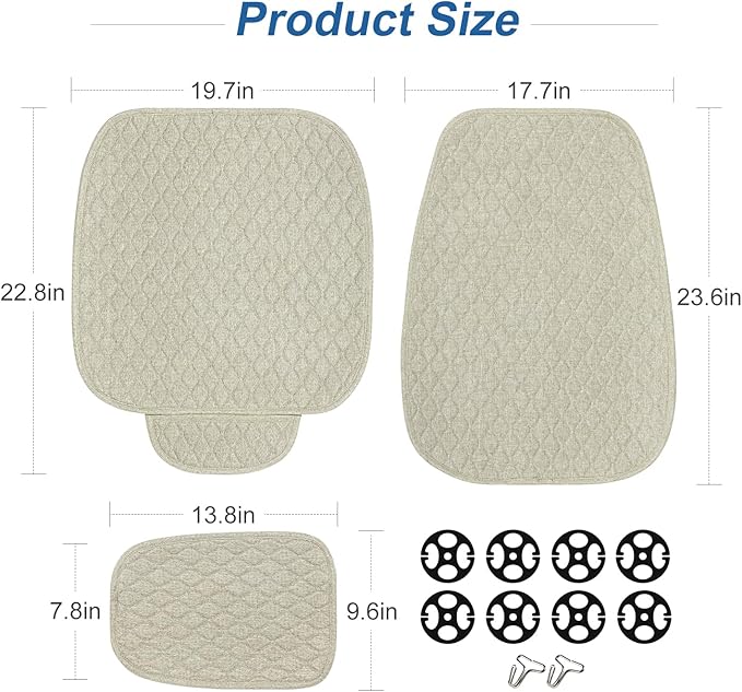 2 Pack Linen Car Seat Covers Front Seat Covers Breathable Cloth Fabric Car Seat Protector Universal Fit Most Automotive, Van, SUV, Trucks (2Pack Beige)