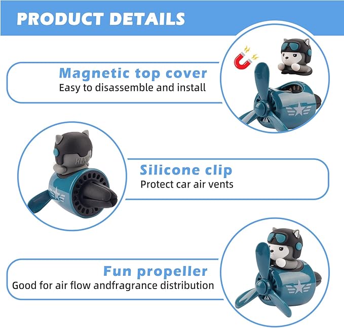 Car Air Fresheners Cartoon Pilot Automotive Air Outlet Propeller Cute Car Diffuser Creative Car Perfume Decoration for Car Vent Clips Car Vent Clip Air Freshener Accessories for Women Men