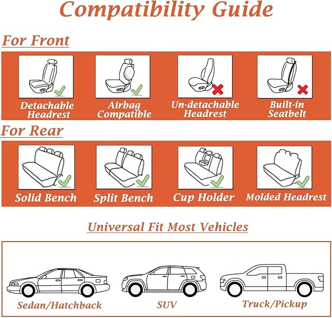 Coverado Front Seat Covers, Waterproof Nappa Leather Car Seat Cover, Sideless Car Seat Covers Front Seats, Driver Seat Cover, Car Seat Protector Universal Fit for Most Sedans SUV Truck, Grey