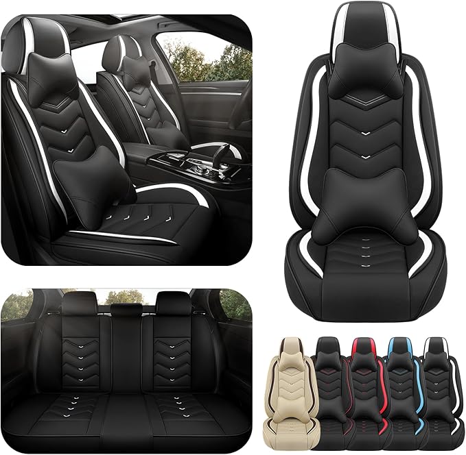 Car Seat Covers for Ford Expedition 2000-2026, Premium Nappa Leather Car Seat Cover, Stylish Sport Seat Covers， Automobile Seat Cover Sets.(Luxury 5 Seats/Black White)