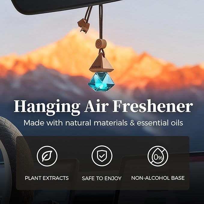 Car Air Freshener Hanging Diffuser with Natural Essential Oil, Azure Ocean Scent Car Fresheners, Long Lasting Car Smell Air Fresheners, Car Air Fresheners for Women & Men (Azure Ocean)