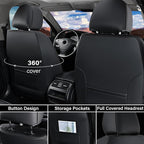 Coverado Car Seat Covers Full Set, Seat Covers for Cars, Black Car Seat Cover, Nappa Leather Car Seat Cushion, Car Seat Protector, Waterproof Car Seat Covers Front Seats and Back Fit for Most Cars
