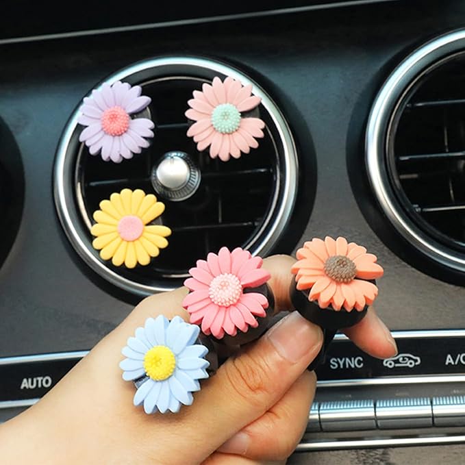2 Pieces Daisy Flower Air Vent Clip Cute Car Air Freshener Clip Boho Car Air Outlet Decorations Charm Car Inter Decor Accessories for Girls Women