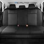 PIC AUTO Car Seat Cover, Premium Leather & Breathable Mesh Design, Front & Rear Full Set Bucket Seat Covers, Universal Fit for Cars, Trucks, Vans, SUVs, Airbag Compatible (Black)