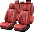 Coverado Car Seat Covers Full Set, Waterproof Nappa Leather Seat Covers for Cars, Front and Back Car Seat Protector, Luxury Car Seat Covers, 5 Seats Universal Red Car Seat Cover Fit for Most Cars