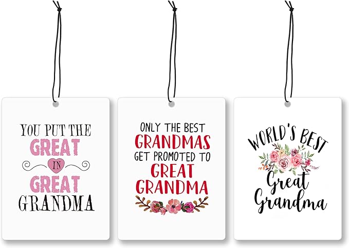 Mancheng-zi Great Grandma Gifts Car Air Freshener 3Pcs, Great Grandma Gifts for Mother's Day Birthday Air Freshener Hanging for Cars Closet Drawer or Books, GG Car Accessories Mirror Decor for Women
