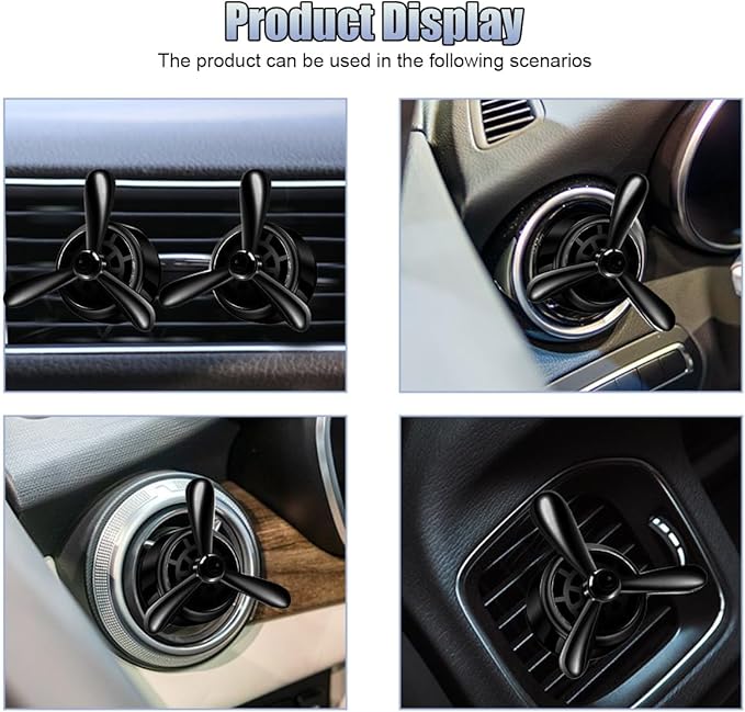 Car Air Condition Outlet Clip, Stylish Propeller Dashboard Air Vent Trim Clips, Air-Driven Diffuser, Creative Automotive Interior Decoration Accessories for Women Men (Black, 1PC)