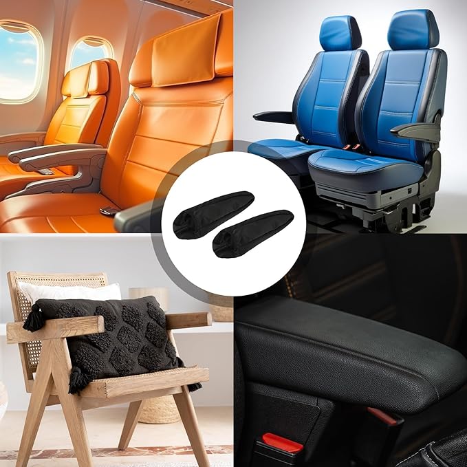 2 PCS Car Armrest Cover Elastic Fabric Cars Front Seat Arm Rest Cushion, Universal Replacement Center Console Lid Armrest Cover Skin Protectors Interior Accessories for Car SUV Truck and Van(Black)