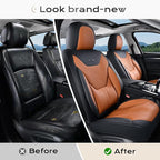 Coverado Car Seat Covers Full Set, Front Seat Covers with Lumbar Support and Back Seat Cover Waterproof Leather Automotive Seat Cover, Universal Car Interior Protectors Cushion for Most Cars