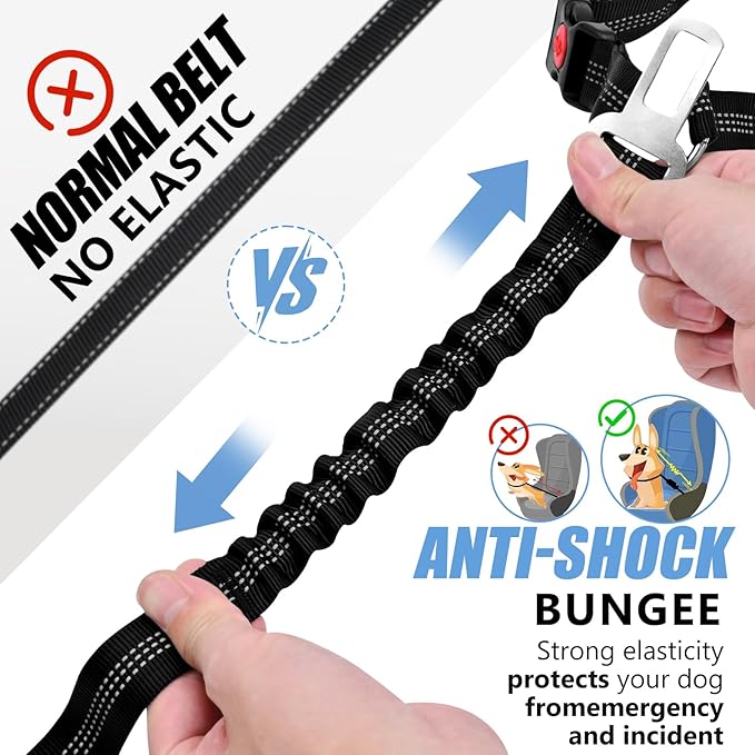 Headrest Dog Car Safety Seat Belt-Easy to Use, Dog Seat Belt with Military-Grade, Seatbelt Adjustable - Car Leash with Elastic Bungee & Reflective Safety Tether(Black)