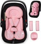Infant Car Seat Insert for Newborn Girls Boys, 3 in 1 Reversible Cushion for Carseat with Strap Pads Buckle Cover Extra Soft Carseat Support Pad for All Season, Pink