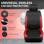 CAR PASS 5 Seats Leather Car Seat Covers, Sideless Car Seat Protectors with Storage Pocket, Water Resistance Seat Cover, Universal Fit Most Cars, SUVs, Trucks and Vans (Full Set,Black and Red)
