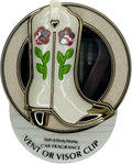 Bath and Body Works Cowgirl Boot White with Pink Flowers and Green Leaves Gold Trim Car Visor Fragrance Holder Easy To Open