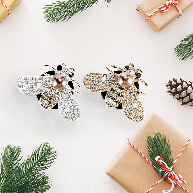 Shiny Bee Car Air Freshener Dashboard Outlet Vent Clips，Pearl Diamond Bee Car Perfume Car Air Conditioner Air Outlet Decoration Aromatherapy Clip，Bling Bee Charms Rhinestone Auto Interior Decorations Accessory