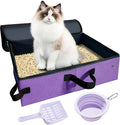 Large Portable Cat Travel Litter Box with Lid,Silicone Folding Bowl & Little Scooper, Leak-Proof and Foldable Travel Cat Litter Box for Hotels, Car and Camping, Odor-Free & Waterproof, 20x14x6.5''