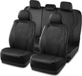 PIC AUTO Leather Car Seat Covers, Premium Automotive Waterproof Front & Rear Full Set Bucket Car Seat Protectors, Black and Black PVC Patchwork, Fits for Cars, Trucks, Van, SUV, Airbag Compatible