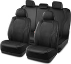 PIC AUTO Leather Car Seat Covers, Premium Automotive Waterproof Front & Rear Full Set Bucket Car Seat Protectors, Black and Black PVC Patchwork, Fits for Cars, Trucks, Van, SUV, Airbag Compatible