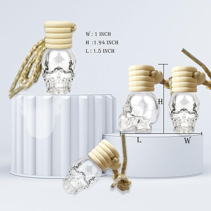 7 PCS MINI 10ml Skull Perfume Bottle for Car Air Freshener Pendant Essential Diffuser Oil Fragrance Aromatherapy Empty Bottle Decor (skull glass bottle)