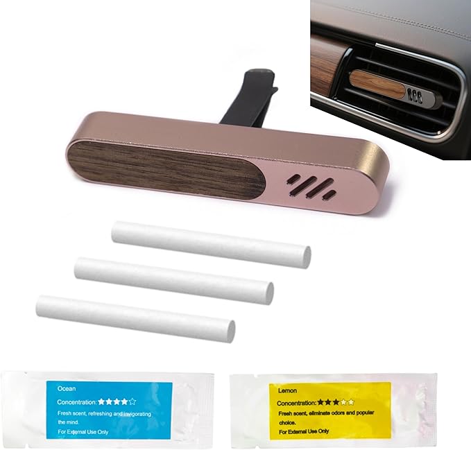 Luxury Car Air Freshener Vent Clip – Premium Wood & Metal Diffuser in Multiple Colors & Scent Kits – Reusable, Unisex for Men & Women (Rose Gold, Fresh Morning)