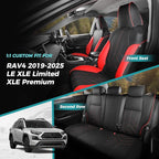 for Toyota RAV4 Seat Covers 2019 2020 2021 2022 2023 2024 2025 RAV 4 Prime & Hybrid XLE LE Limited XLE Premium (Not for XSE/SE Hybrid) - Custom Leather Car Seat Covers Full Set - BlackRed