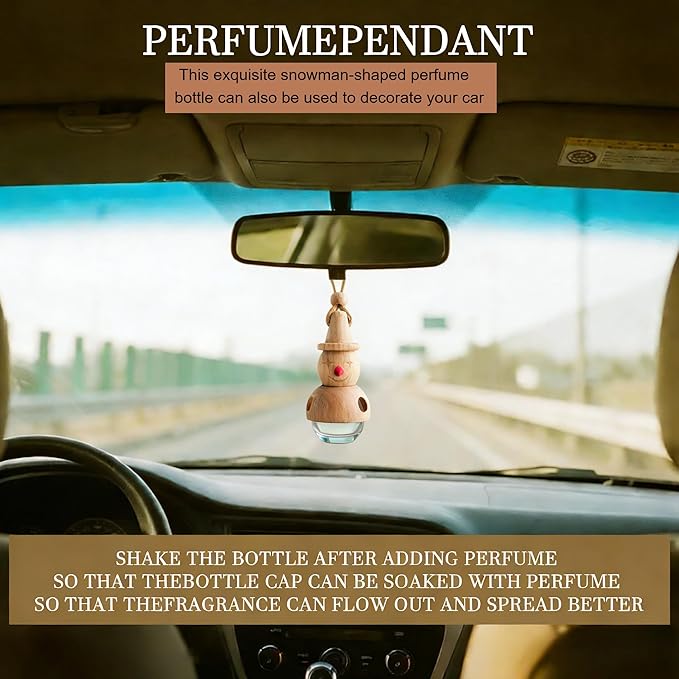 2 Pack Car Air Freshener Diffuser Hanging, Refillable Essential Oil Bottle with Wooden Cap, Long Lasting Drift Car Air Freshener for Women Men - Car Accessories-A1