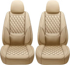 Car Seat Covers Front Pair,Universal Fit for Cars,SUVs,Trucks,and Sedans,Faux Leather Car Seat Cushion Compatible with Airbags,Waterproof Car Seat Protector,Beige