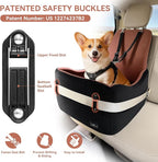 PETSFIT Dog Car Seat for Small/Medium Dogs Up to 35 lbs – Patented Safety System, 6" Memory Foam Pet Booster Car Seat, Fully Detachable and Washable Dog Carseat with 2 Storage Pockets (Black/Brown)