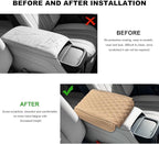 Car Armrest Cushion, Memory Foam Auto Arm Rest Box Protector with 2 Storage Bags, Waterproof Leather Center Console Cover Universal for Most Vehicles, Car Accessories (Beige)
