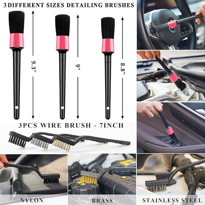 AUTODECO 20Pcs Car Cleaning Wash Kit Interior Detailing Cleaner Kit with High Power Handheld Vacuum, Brush Set, Windshield Tool, Duster, Towels, Complete Car Care Tools, Pink