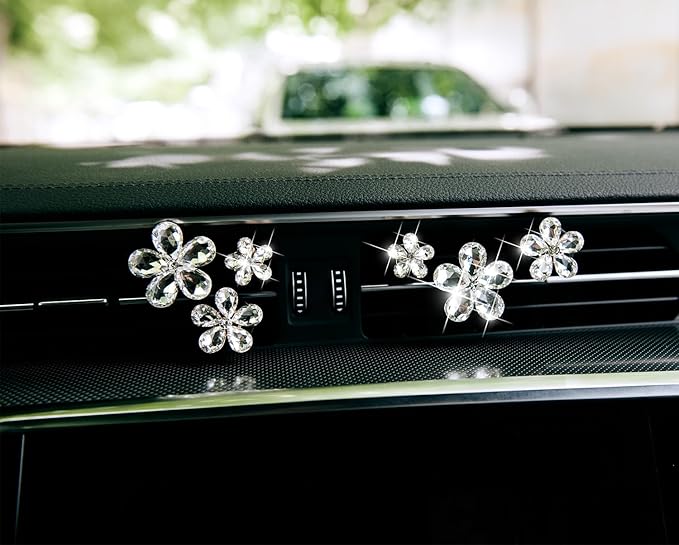 6 Pack Bling Bling Crystal Car Air Fresheners Vent Clips for Women, Bling Car Vent Clip with Reuseable Scent Refills, 3 Sizes (Silvery)