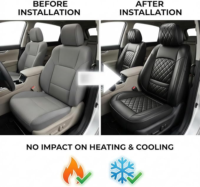 Santa Fe Seat Covers Custom Fit for Hyundai Santa Fe 2007-2026 (Only 5-Seat Version) - Full Set Premium Leather, Waterproof, All-Weather, Airbag Compatible, Car Seat Protectors (Black)