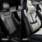 Auto Car Seat Covers Accessories Full Set Leather Cushion Protector Breathable Waterproof Seat Cover for Cars Universal Fit (Black&White, Front Pair and Rear)