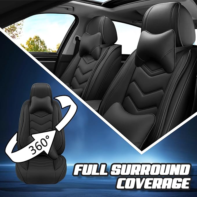 Car Seat Covers for VW Eos 2007-2016, Premium Nappa Leather Car Seat Cover, Stylish Sport Seat Covers， Automobile Seat Cover Sets.(Luxury 5 Seats/Pure Black)
