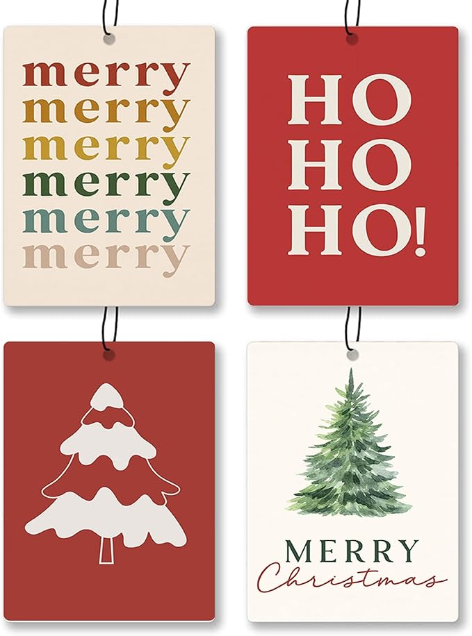 Christmas Car Air Freshener 4 Pcs - Merry Christmas Tree Winter Air Freshener Hanging Decor for Cars Closet Drawer Books, Gilry Winter Santa Tree Car Accessories Mirror Decor for Women