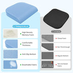XLarge Seat Cushion, Memory Foam Cushion for Long Sitting Hours on Office Chair, Home & Car, Non-Slip Chair Pad for Relieving Back & Sciatica & Hip & Coccyx Pain (Light Blue)