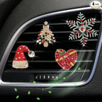 Set of 4 Bling Christmas Car Air Freshener Vent Clips, Crystal Rhinestone Sparkly Air Conditioning Outlet Decorative Clip Charms Cute Car Interior Accessories