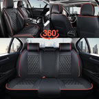 Coverado Full Set Car Seat Covers, Luxury Faux Leather Waterproof Seat Covers, 5-Seat Universal Fit, Front & Back Car Seat Protectors,Leather Seat Covers for Most Cars-Black & Red Line